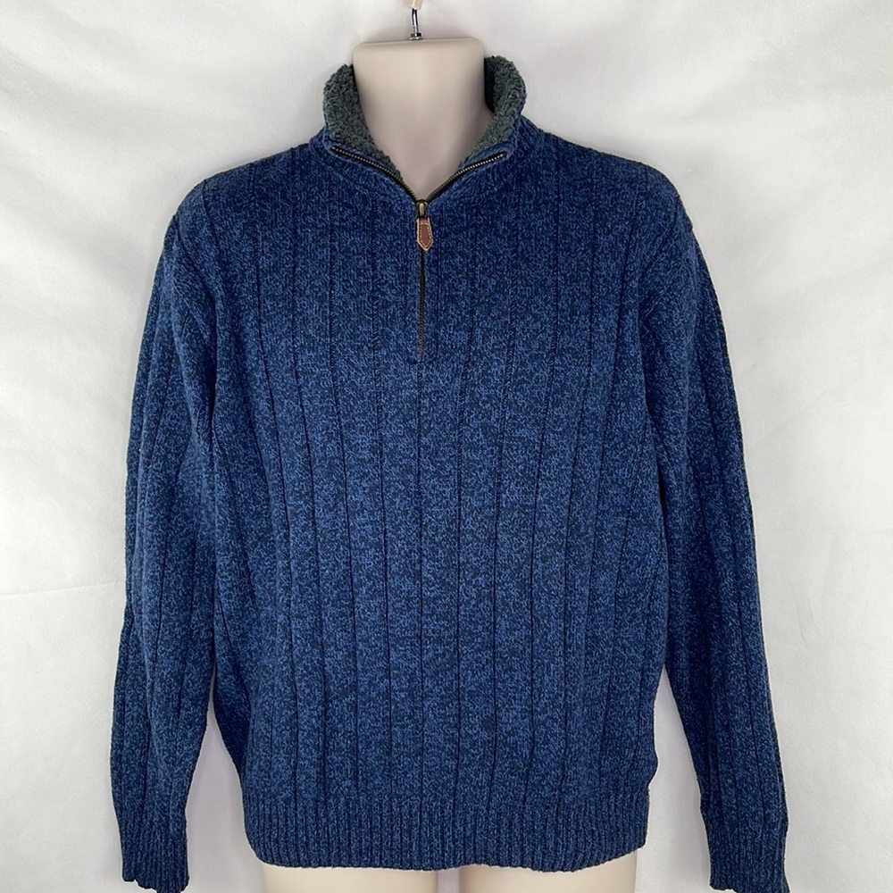 Oscar De La Renta Blue Sweater Fleece Collar